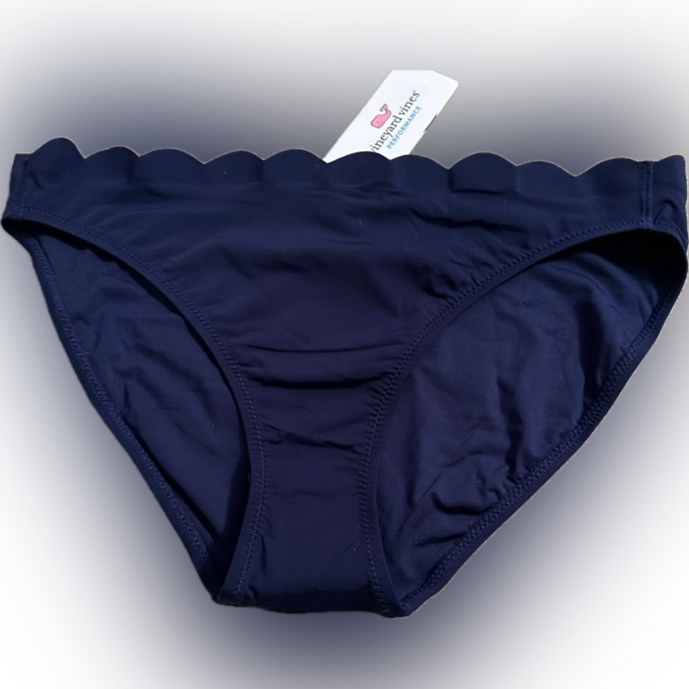 VINEYARD VINES SCALLOPED BIKINI BOTTOM DEEP BAY NAVY BEACH POOL SWIM TAN SUN S L